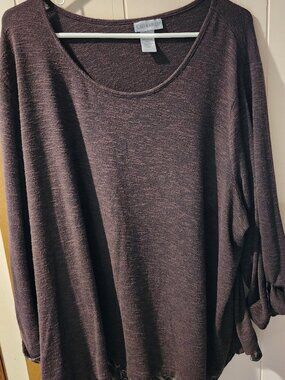 **Catherines 3X Brown Top w/ Leopard Hem | Soft Knit 3/4 Sleeve Blouse**